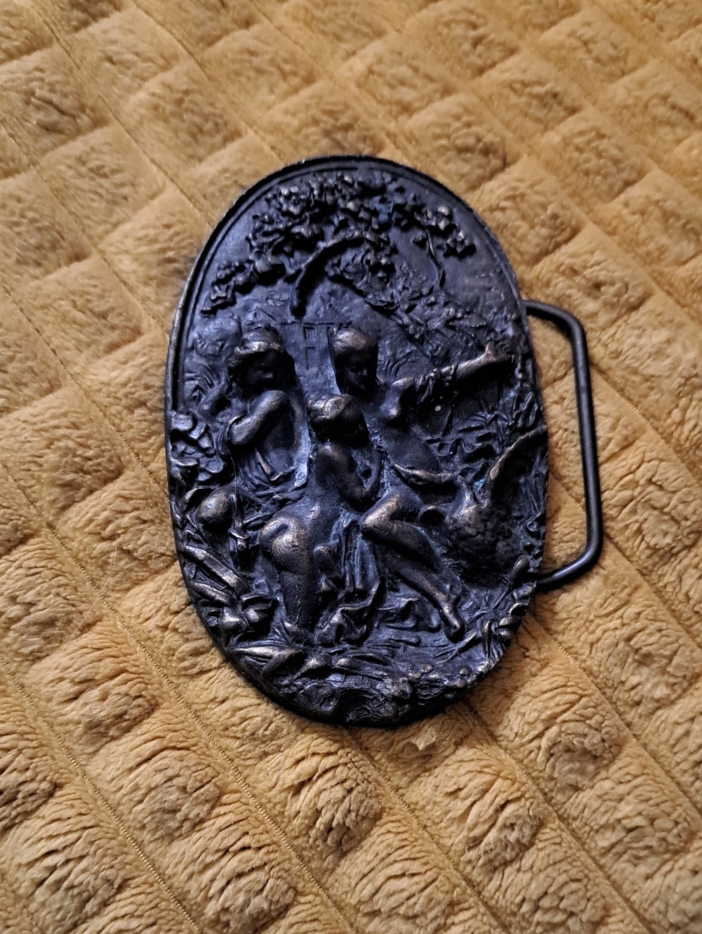 Vintage Ornate Leda And The Swan Metal Belt Buckle